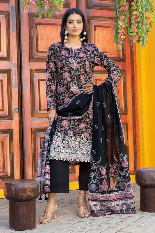 Khaadi | 3 Piece Unstitched Printed Embroidered Lawn Suit | BLA231204-Black