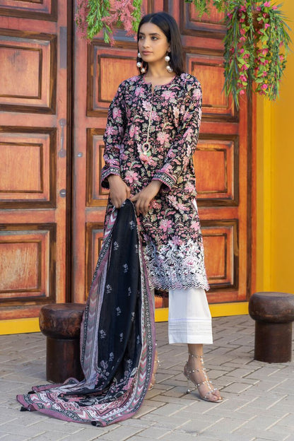 Khaadi | 3 Piece Unstitched Printed Embroidered Lawn Suit | BLA231204-Black