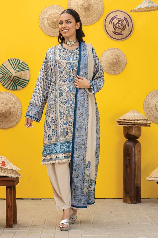 Khaadi | 3 Piece Unstitched Printed Embroidered Lawn Suit | BLA231207-Beige