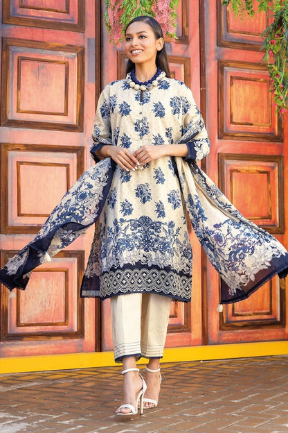 Khaadi | 3 Piece Unstitched Printed Embroidered Lawn Suit | BLA231223-Beige