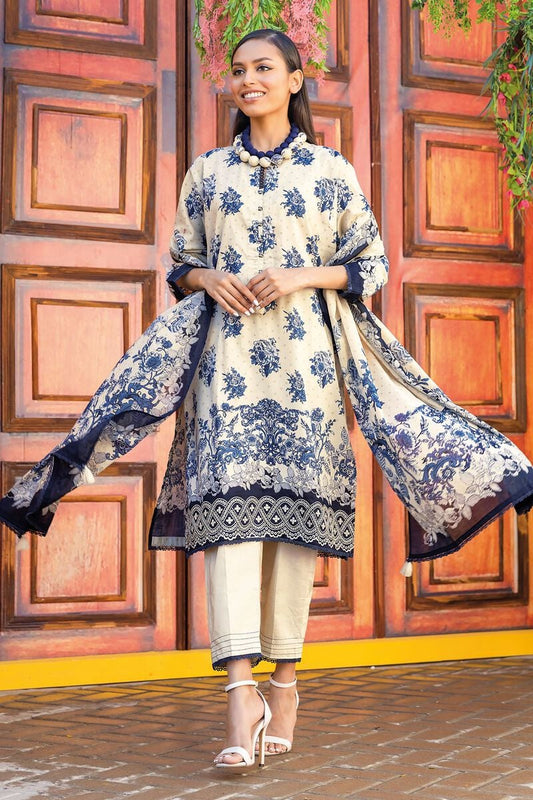 Khaadi | 3 Piece Unstitched Printed Embroidered Lawn Suit | BLA231223-Beige