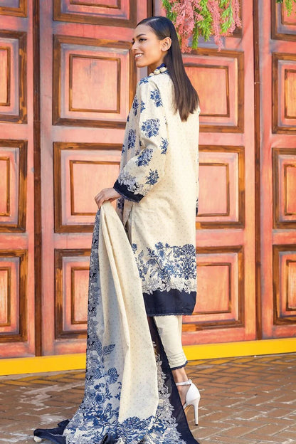 Khaadi | 3 Piece Unstitched Printed Embroidered Lawn Suit | BLA231223-Beige