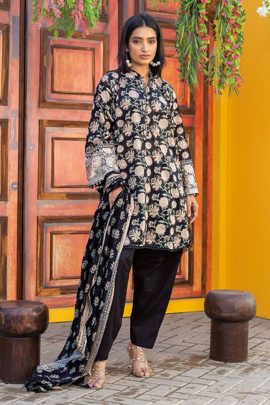 Khaadi | 3 Piece Unstitched Printed Embroidered Lawn Suit | BLA231225-Black