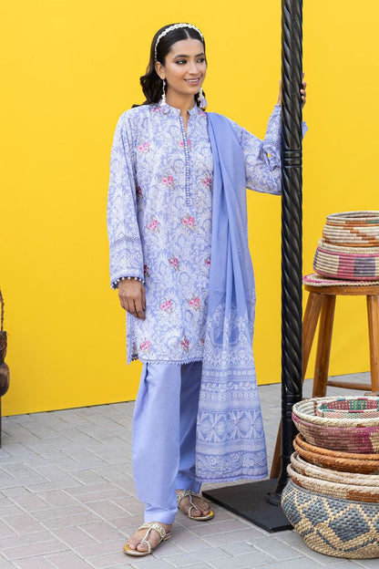 Khaadi | 3 Piece Unstitched Printed Embroidered Lawn Suit | BLA231231-Purple