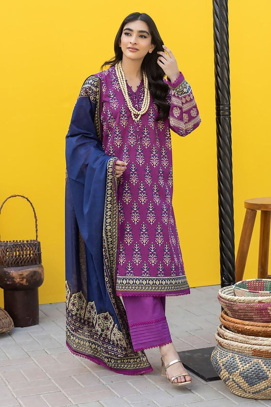 Khaadi | 3 Piece Unstitched Printed Embroidered Lawn Suit | BLA231235-Pink