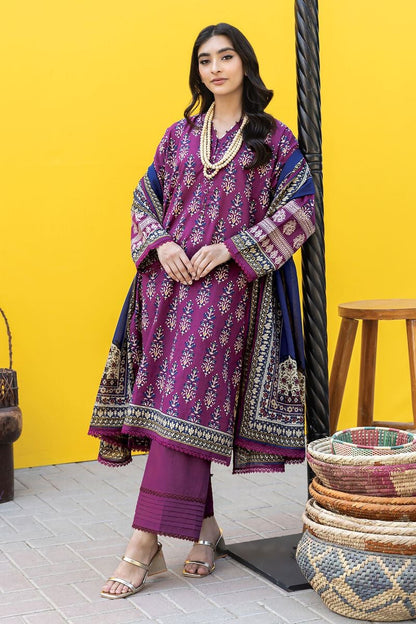 Khaadi | 3 Piece Unstitched Printed Embroidered Lawn Suit | BLA231235-Pink