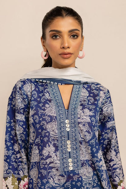 Khaadi | 3 Piece Unstitched Printed Embroidered Lawn Suit | BLA231236-Blue