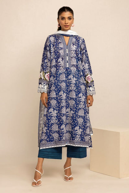 Khaadi | 3 Piece Unstitched Printed Embroidered Lawn Suit | BLA231236-Blue