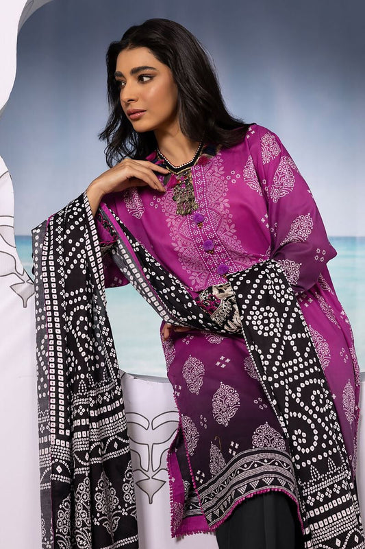 Khaadi | 3 Piece Unstitched Printed Embroidered Lawn Suit | BLA240106-Purple