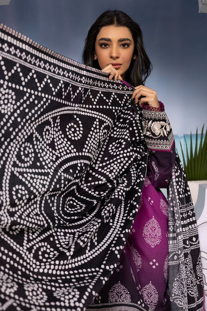 Khaadi | 3 Piece Unstitched Printed Embroidered Lawn Suit | BLA240106-Purple