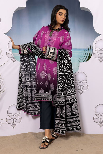 Khaadi | 3 Piece Unstitched Printed Embroidered Lawn Suit | BLA240106-Purple