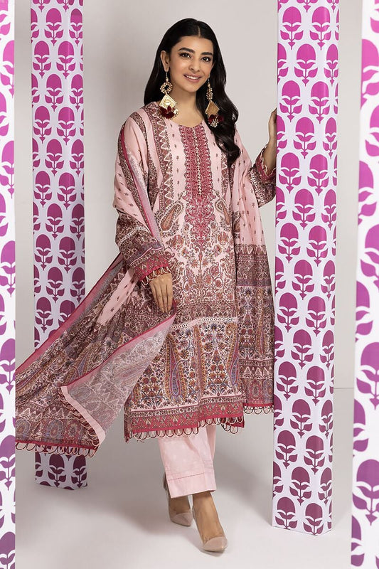 Khaadi | 3 Piece Unstitched Printed Embroidered Lawn Suit | BLA240108-Pink