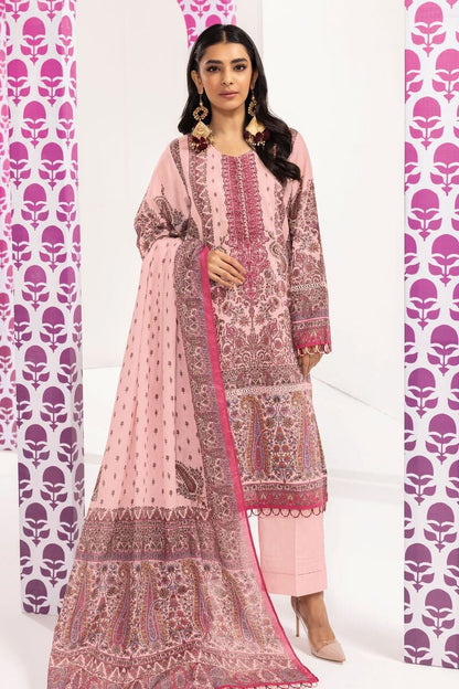 Khaadi | 3 Piece Unstitched Printed Embroidered Lawn Suit | BLA240108-Pink