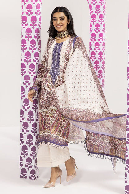 Khaadi | 3 Piece Unstitched Printed Embroidered Lawn Suit | BLA240108-Off-white