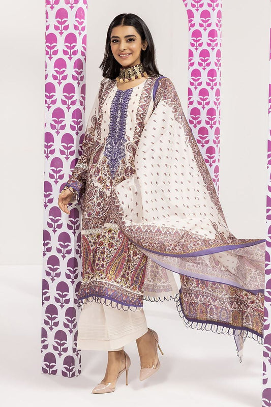 Khaadi | 3 Piece Unstitched Printed Embroidered Lawn Suit | BLA240108-Off-white