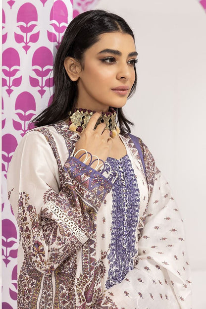 Khaadi | 3 Piece Unstitched Printed Embroidered Lawn Suit | BLA240108-Off-white