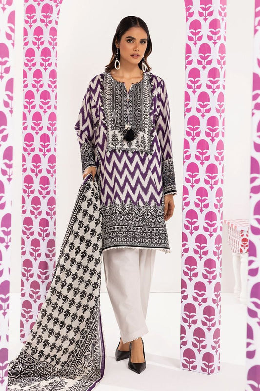 Khaadi | 3 Piece Unstitched Printed Embroidered Lawn Suit | BLA240122-Purple