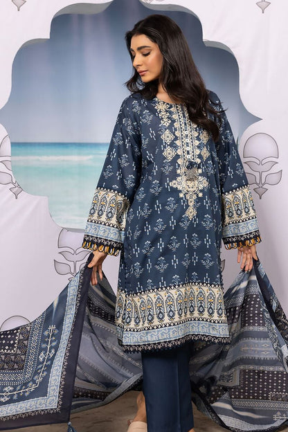 Khaadi | 3 Piece Unstitched Printed Embroidered Lawn Suit | BLA240127-Blue