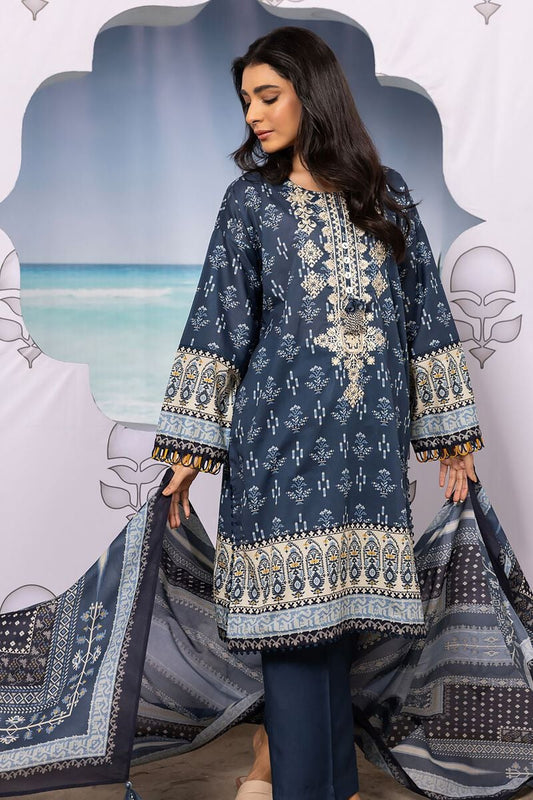 Khaadi | 3 Piece Unstitched Printed Embroidered Lawn Suit | BLA240127-Blue