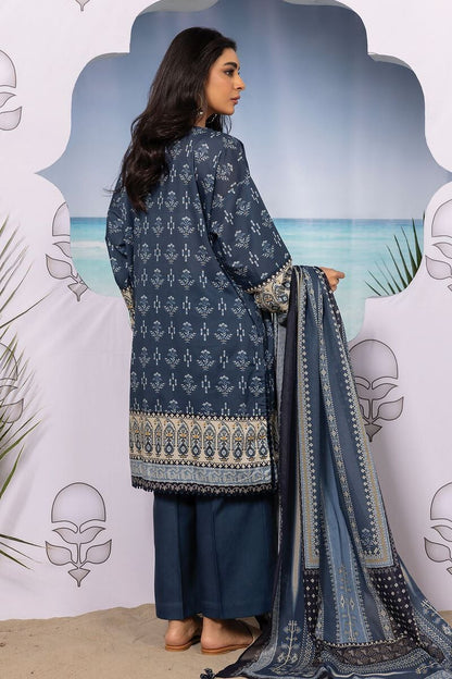 Khaadi | 3 Piece Unstitched Printed Embroidered Lawn Suit | BLA240127-Blue