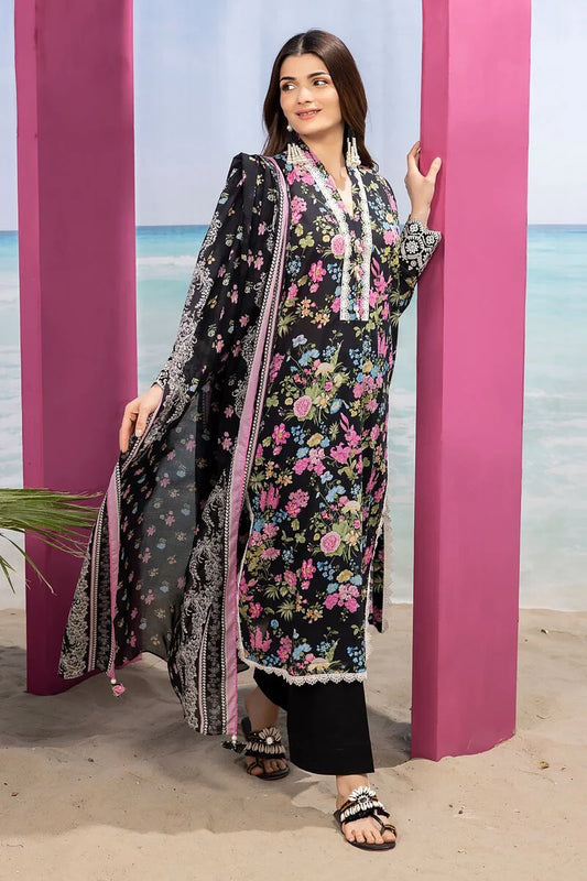 Khaadi | 3 Piece Unstitched Printed Embroidered Lawn Suit | BLA240129-Black