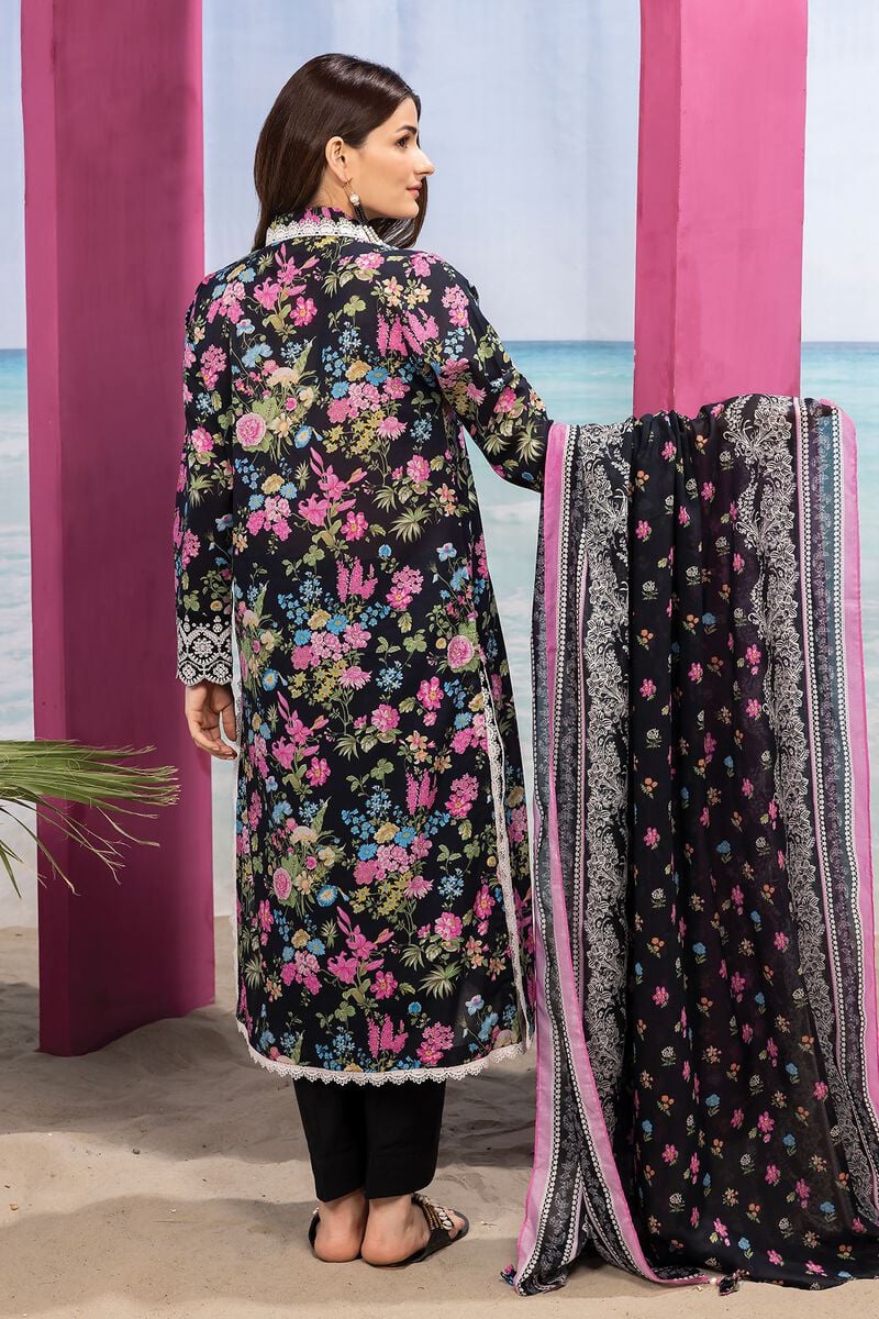 Khaadi | 3 Piece Unstitched Printed Embroidered Lawn Suit | BLA240129-Black