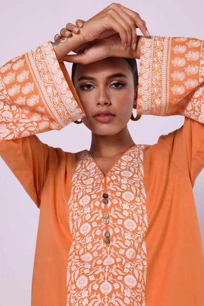 Khaadi | 2 Piece Unstitched Lawn - Top & Bottom | JLA230406-Orange