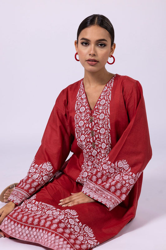 Khaadi | 2 Piece Unstitched Lawn - Top & Bottom | JLA230406-Red