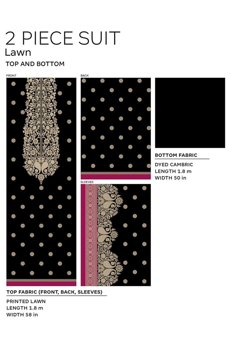 Khaadi | 2 Piece Unstitched Lawn - Top & Bottom | JLA230904-Black