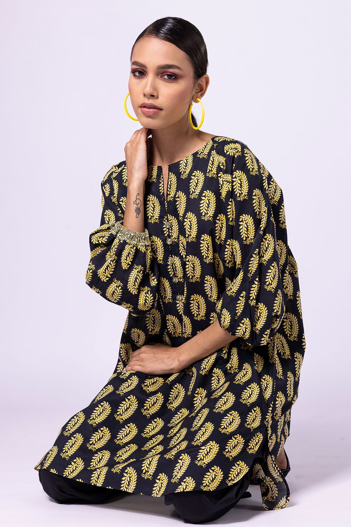 Khaadi | 2 Piece Unstitched Lawn - Top & Bottom | JLA23120-Black