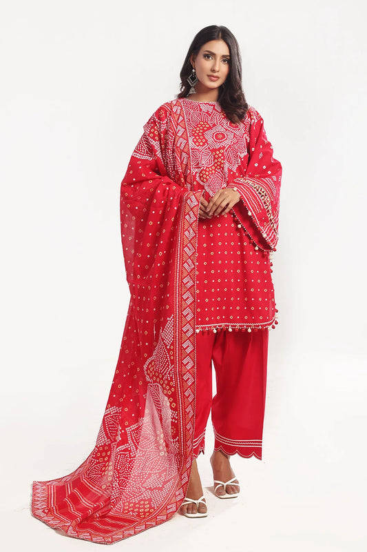GUL AHMED | 3PC UNSTITCHED LACQUER PRINTED LAWN SUIT