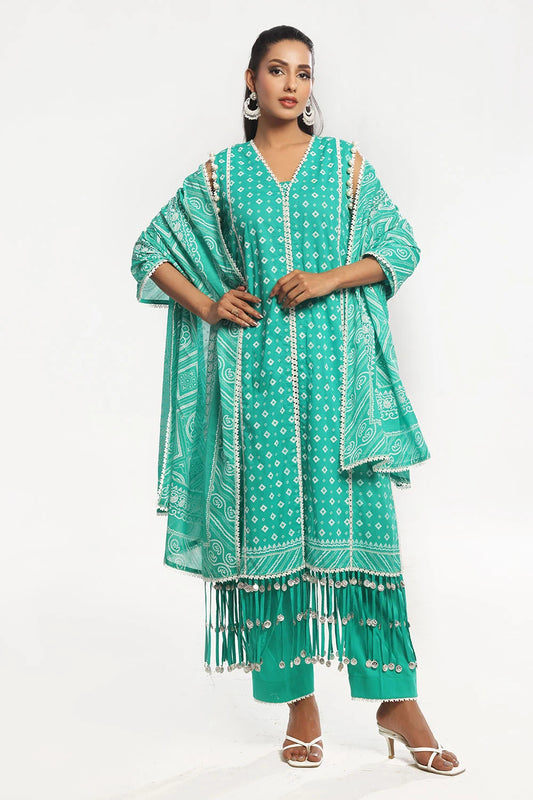 GUL AHMED | 3PC UNSTITCHED LACQUER PRINTED LAWN SUIT