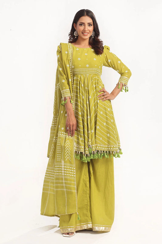GUL AHMED | 3PC UNSTITCHED LACQUER PRINTED LAWN SUIT