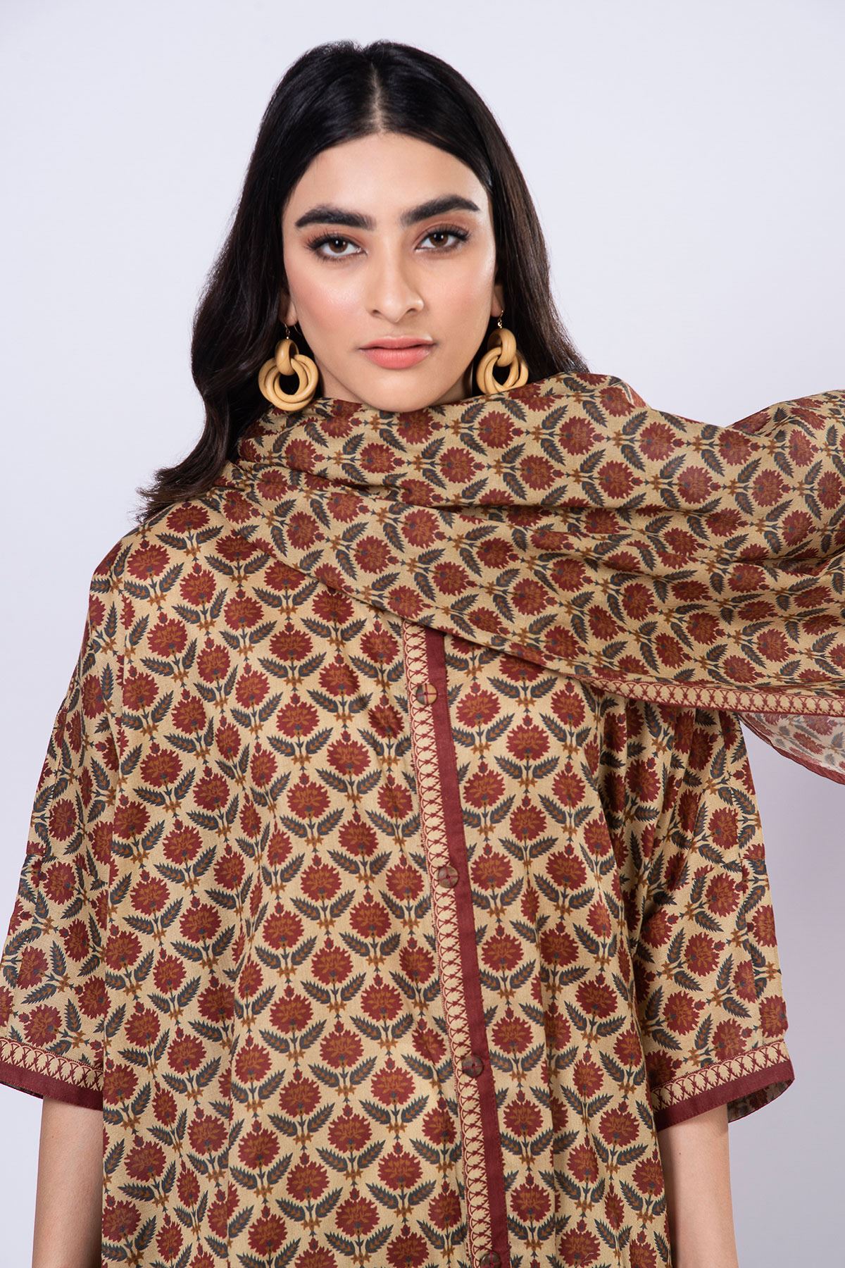 Khaadi | 2 Piece Unstitched Lawn - Top & Dupatta | LLA230518-Beige