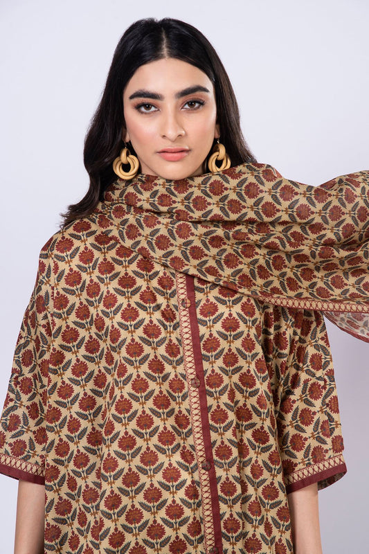 Khaadi | 2 Piece Unstitched Lawn - Top & Dupatta | LLA230518-Beige