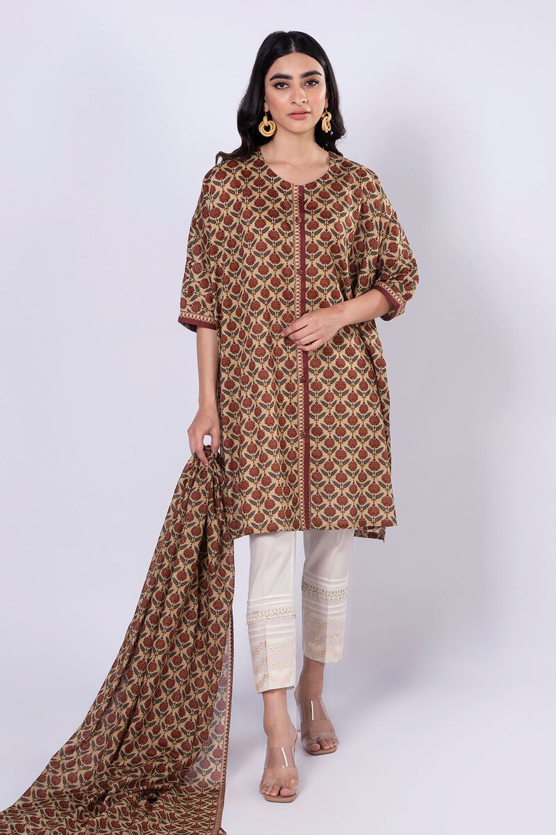 Khaadi | 2 Piece Unstitched Lawn - Top & Dupatta | LLA230518-Beige