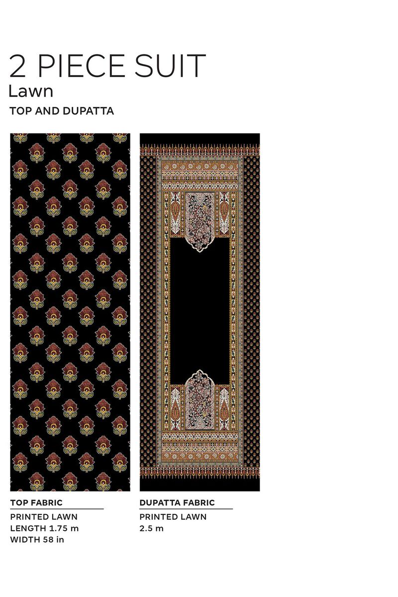 Khaadi | 2 Piece Unstitched Lawn - Top & Dupatta | LLA230906-Black