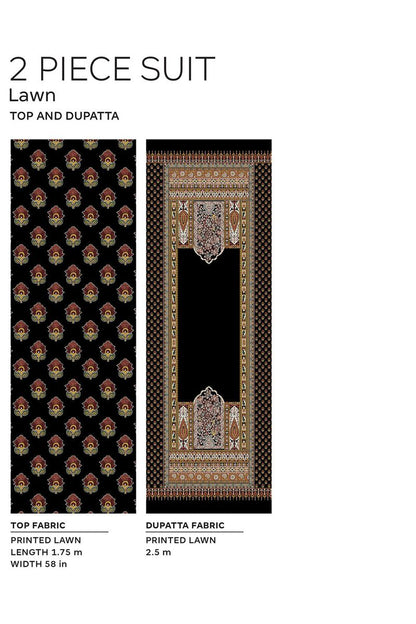 Khaadi | 2 Piece Unstitched Lawn - Top & Dupatta | LLA230906-Black