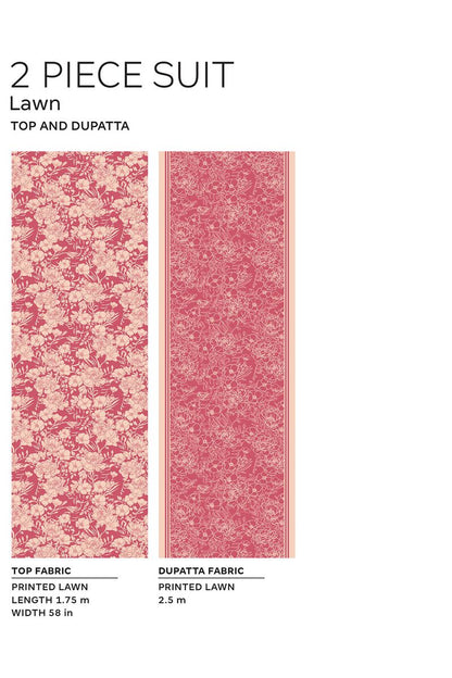 Khaadi | 2 Piece Unstitched Lawn - Top & Dupatta | LLA230908-Pink