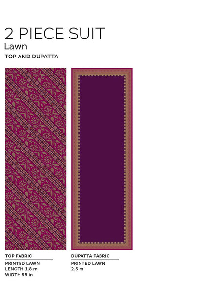 Khaadi | 2 Piece Unstitched Lawn - Top & Dupatta | LLA230911-Purple