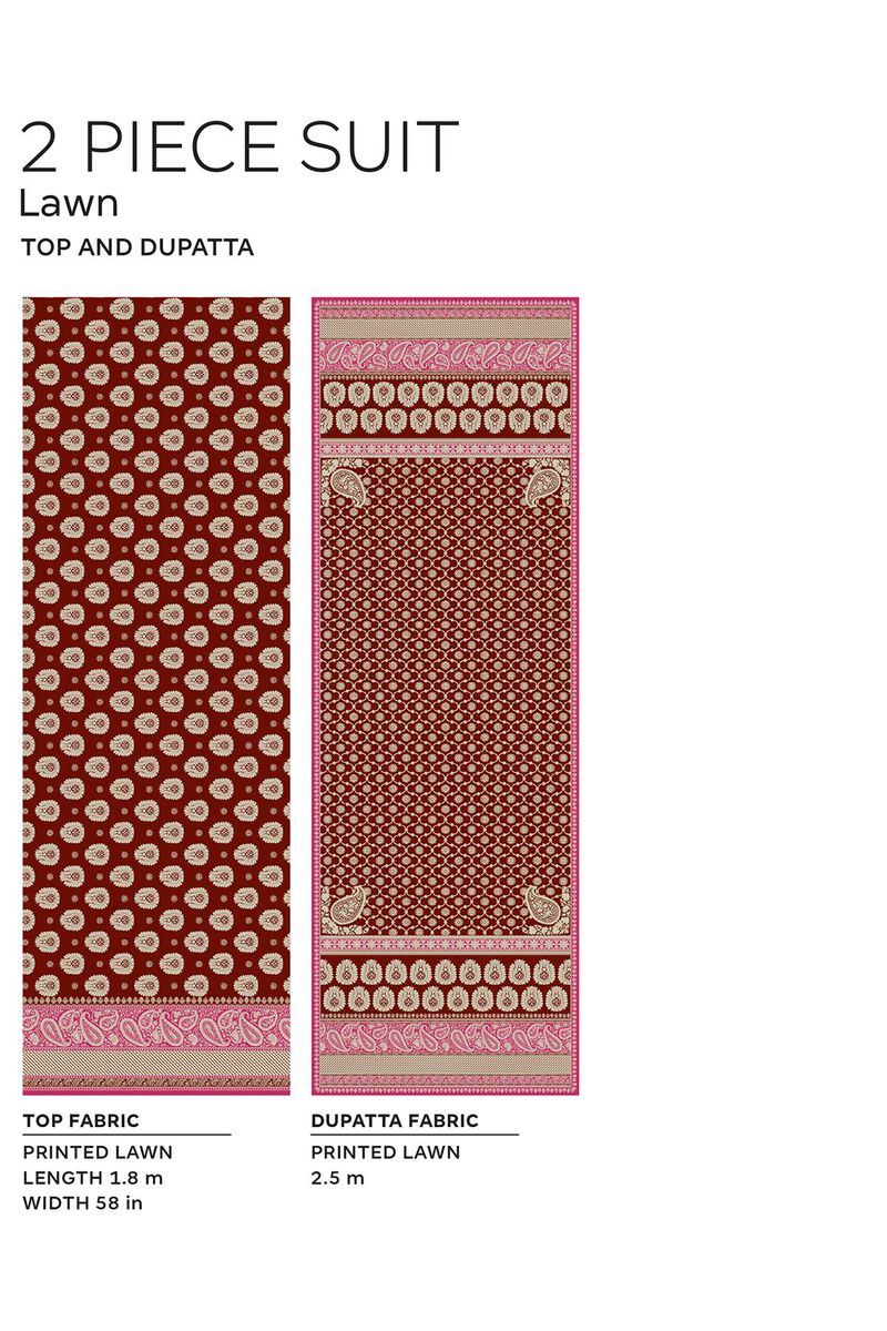 Khaadi | 2 Piece Unstitched Lawn - Top & Dupatta | LLA230912-Red