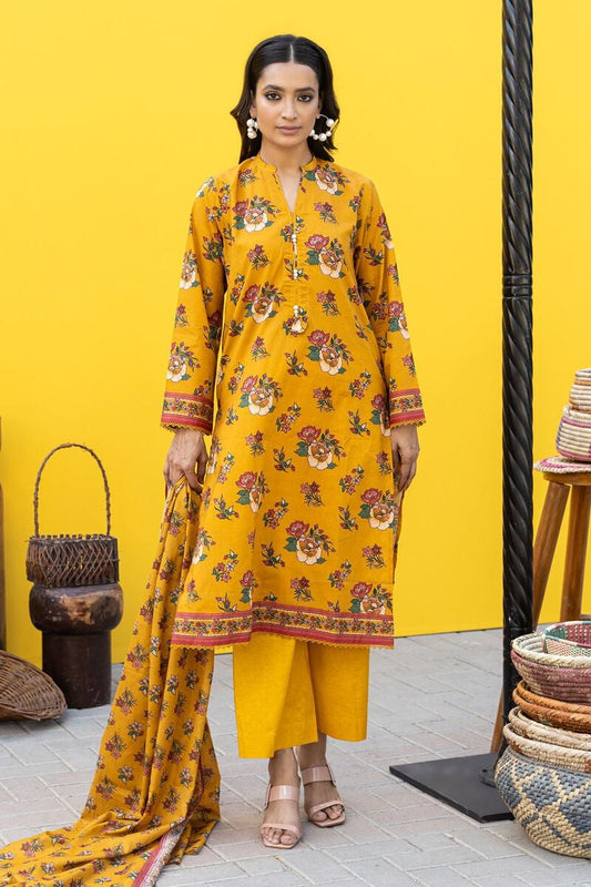 Khaadi | 2 Piece Unstitched Cambric - Top & Dupatta | LLA231201-Yellow