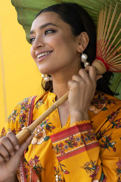 Khaadi | 2 Piece Unstitched Cambric - Top & Dupatta | LLA231201-Yellow