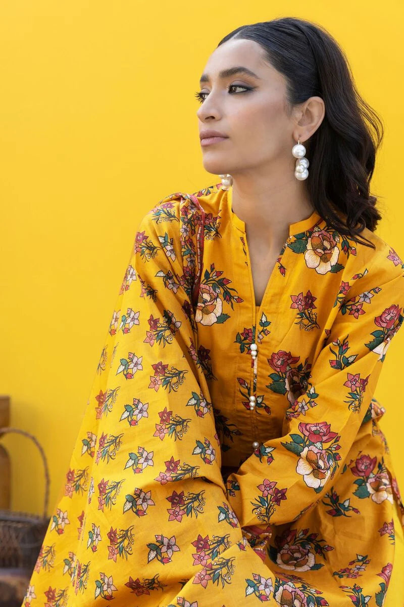 Khaadi | 2 Piece Unstitched Cambric - Top & Dupatta | LLA231201-Yellow