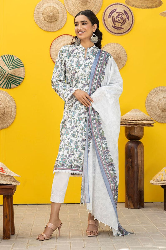 Khaadi | 2 Piece Unstitched Cambirc - Top & Dupatta | LLA231202-White