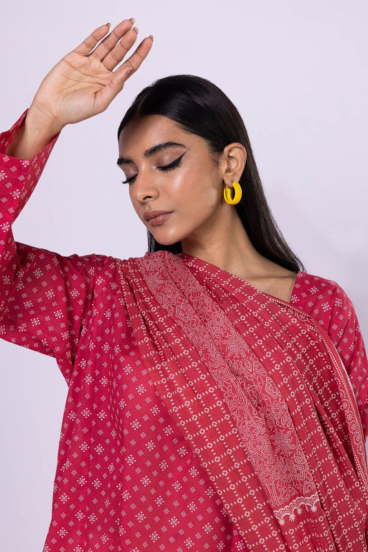 Khaadi | 2 Piece Unstitched Lawn - Top & Dupatta | LLA23129-Red