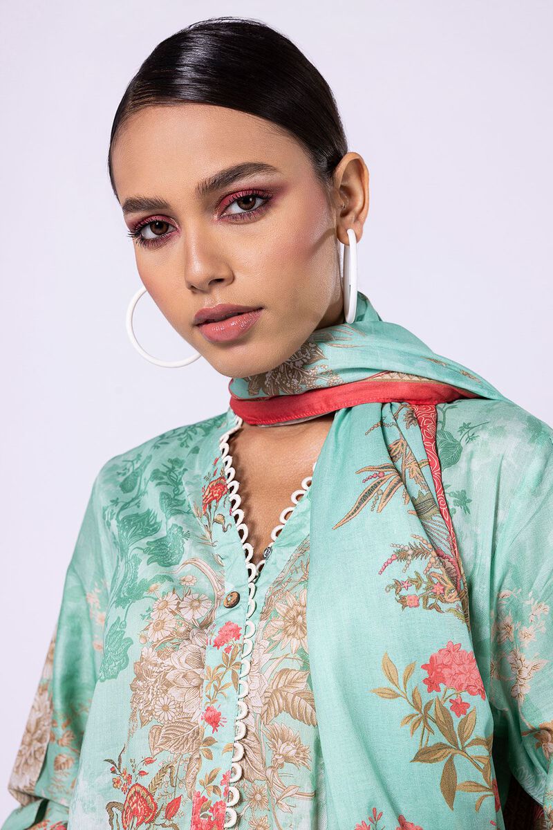 Khaadi | 2 Piece Unstitched Lawn - Top & Dupatta | LLA23133-Green