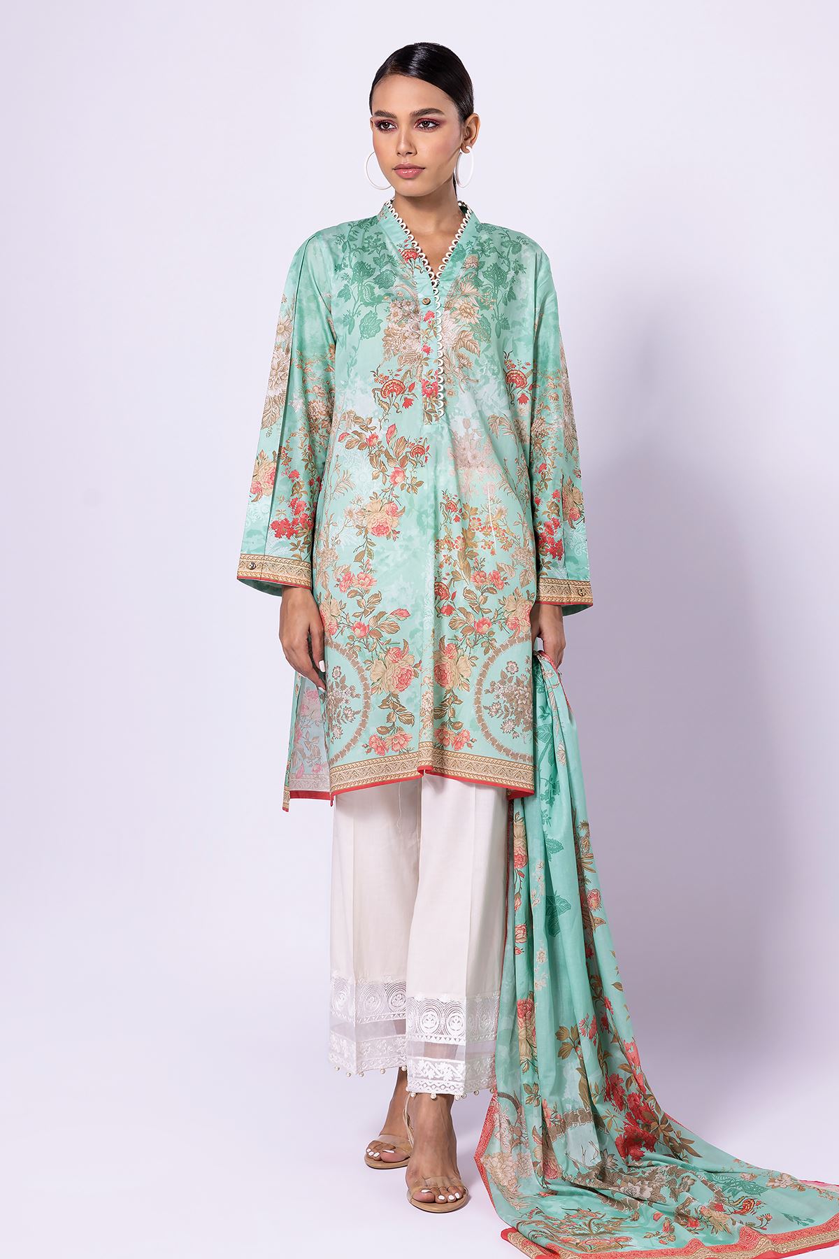 Khaadi | 2 Piece Unstitched Lawn - Top & Dupatta | LLA23133-Green