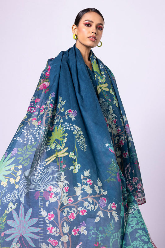 Khaadi | 2 Piece Unstitched Lawn - Top & Dupatta | LLA23136-White/Blue