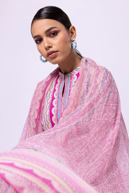 Khaadi | 2 Piece Unstitched Lawn - Top & Dupatta | LLA23139-Pink